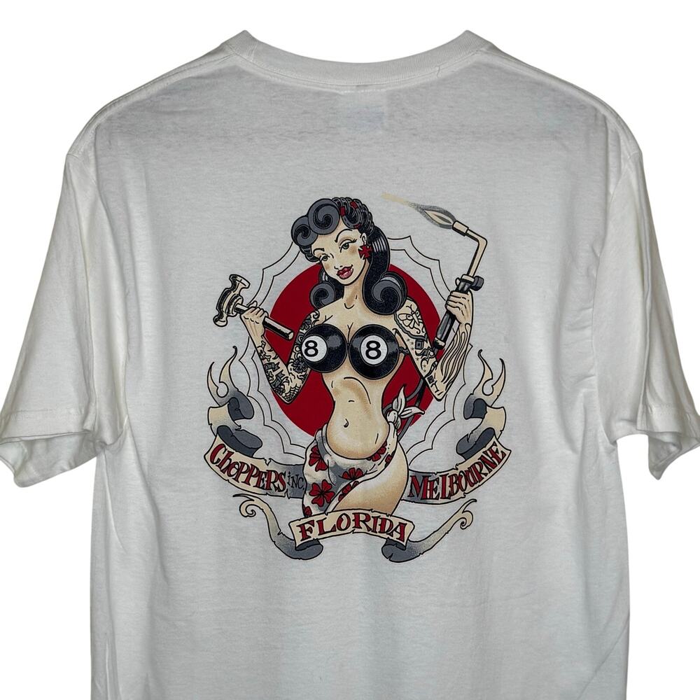 Billy Lane Choppers Inc Welding Pin Up Melbourne FL Bike Shop T-Shirt